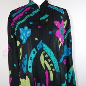Alfred Dunner Sheer Jacket Women's size 12 Floral Applique Multicolor Vintage